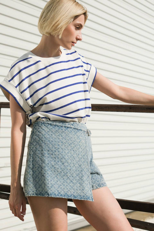 NO ONE PRETTIER DENIM SKORT -  90% Cotton