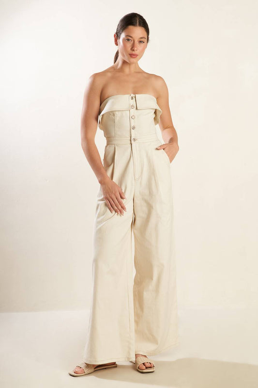 WEEKEND GETAWAY WOVEN JUMPSUIT - 97% Cotton