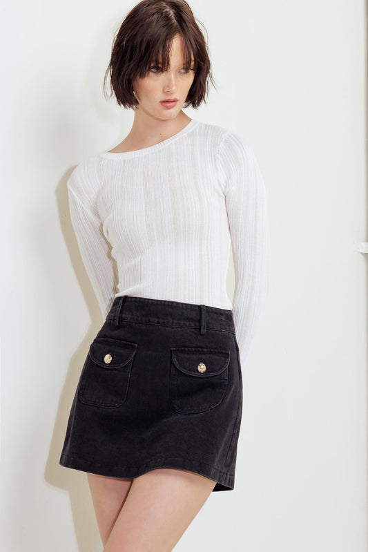 TAILORED FLOW BLACK WOVEN SKORT - 91% Cotton