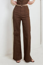 EFFORTLESS EDGE BROWN TWILL PANTS - 97% Cotton