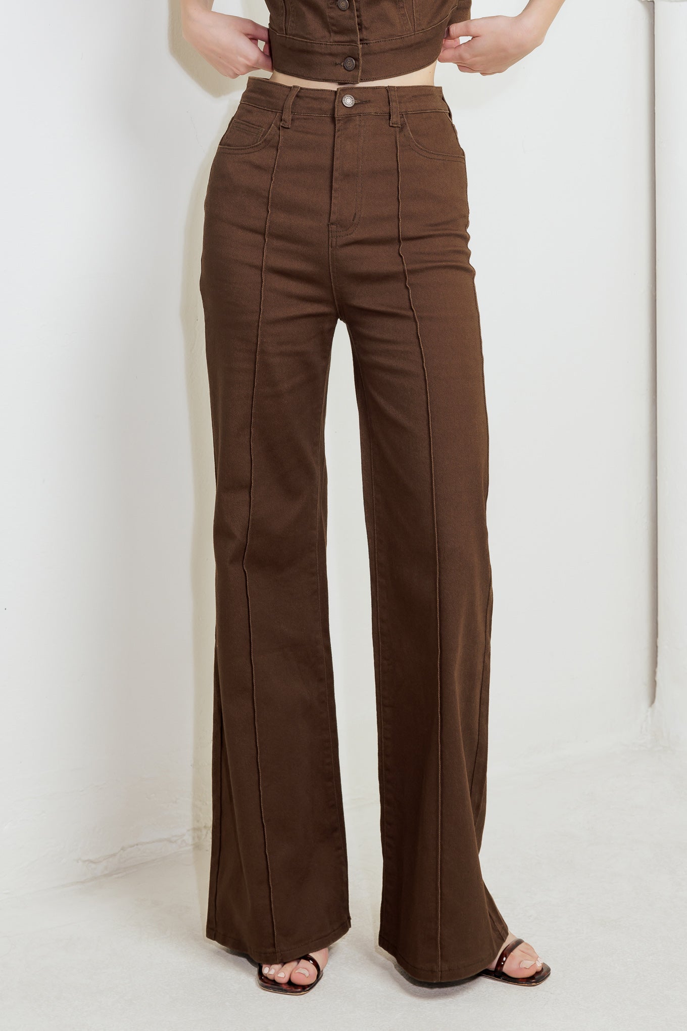 EFFORTLESS EDGE BROWN TWILL PANTS - 97% Cotton