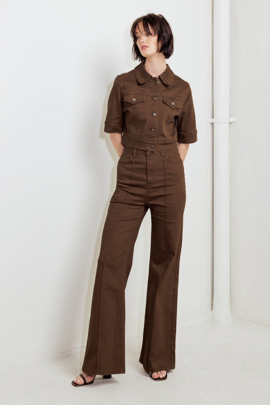 EFFORTLESS EDGE BROWN TWILL PANTS - 97% Cotton