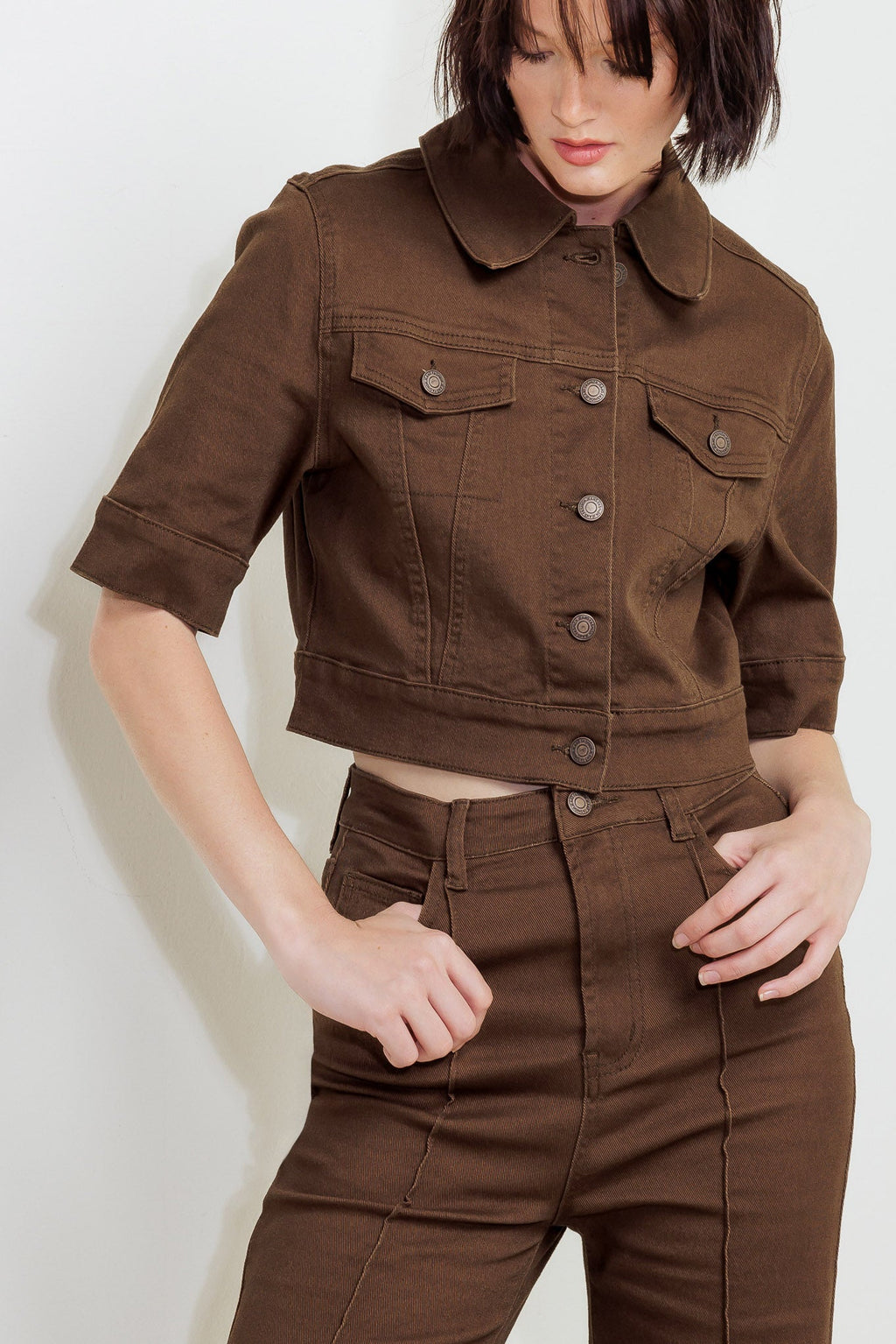 EFFORTLESS EDGE BROWN TWILL PANTS - 97% Cotton