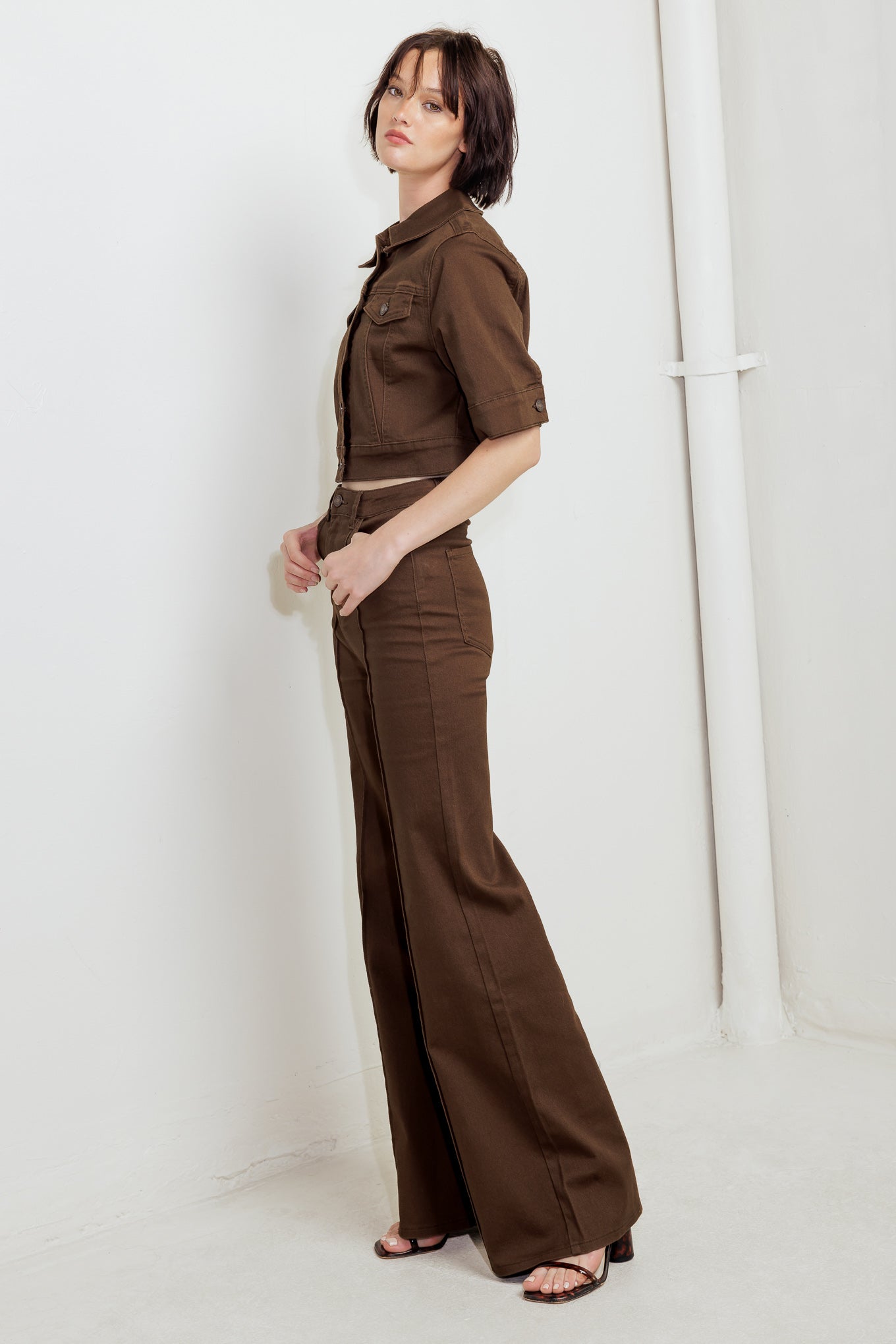 EFFORTLESS EDGE BROWN TWILL PANTS - 97% Cotton