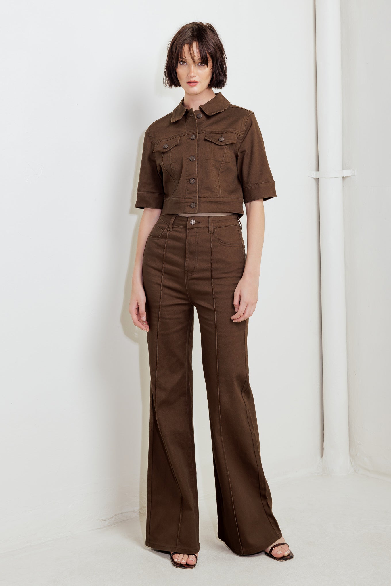 EFFORTLESS EDGE BROWN TWILL PANTS - 97% Cotton