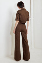 EFFORTLESS EDGE BROWN TWILL PANTS - 97% Cotton