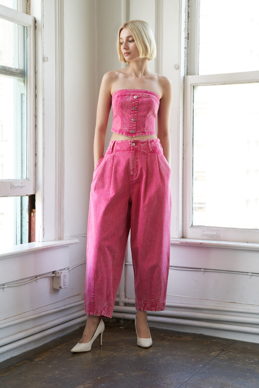 SOCIAL HOUR DENIM TUBE TOP - 98% Cotton