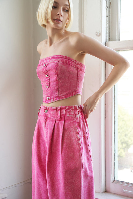 SOCIAL HOUR DENIM TUBE TOP - 98% Cotton