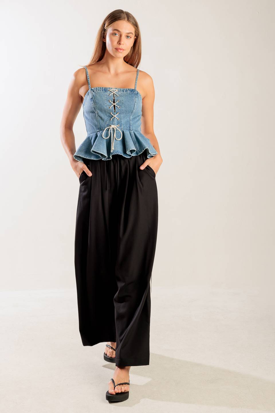 GRAND ENTRANCE INDIGO DENIM TOP - 90% Cotton