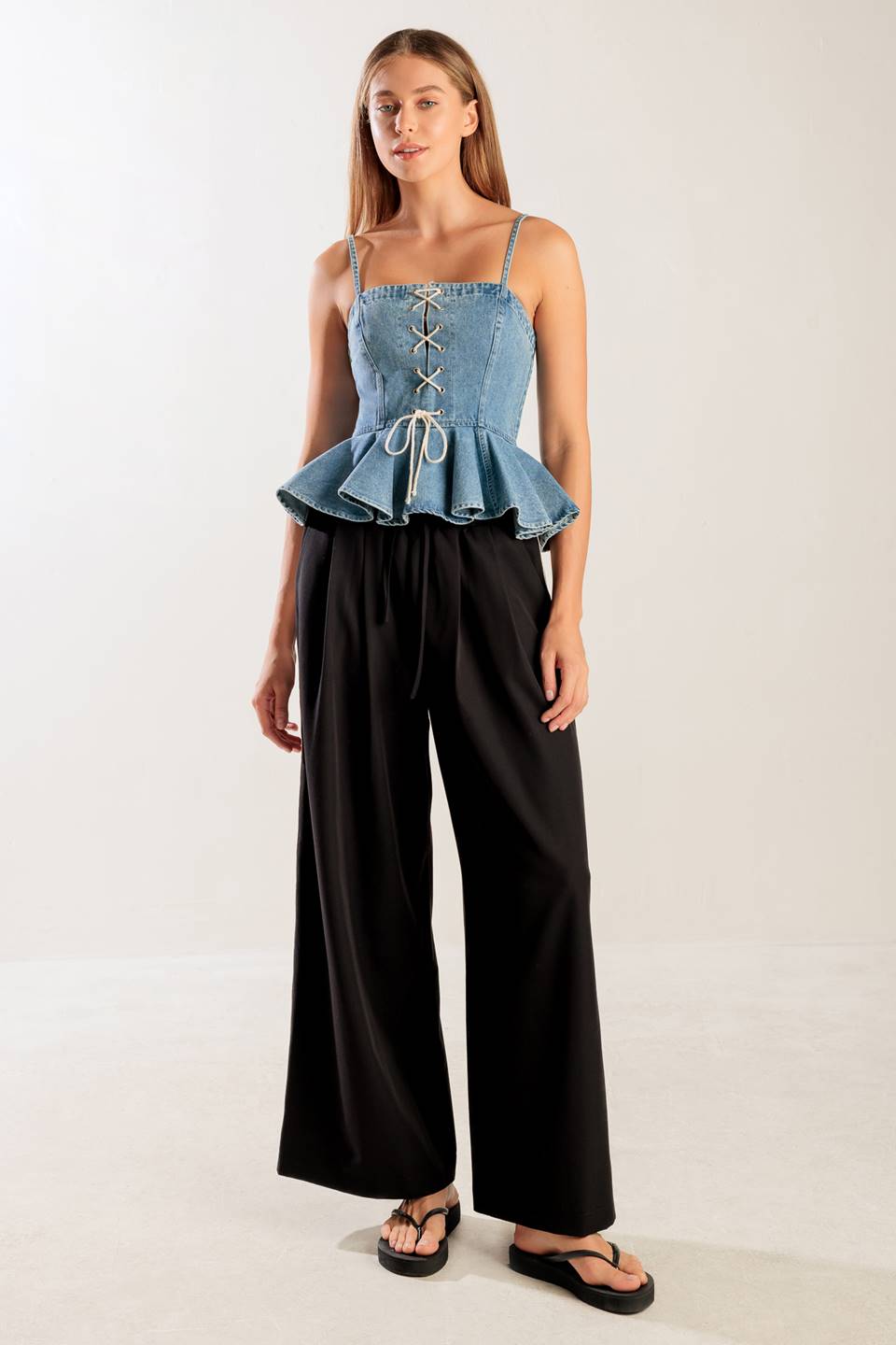 GRAND ENTRANCE INDIGO DENIM TOP - 90% Cotton
