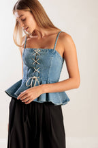 GRAND ENTRANCE INDIGO DENIM TOP - 90% Cotton