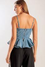 GRAND ENTRANCE INDIGO DENIM TOP - 90% Cotton