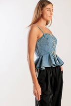 GRAND ENTRANCE INDIGO DENIM TOP - 90% Cotton
