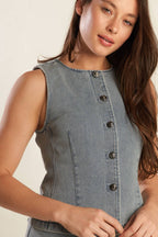 DAISY DATE DENIM VEST - 99% Cotton