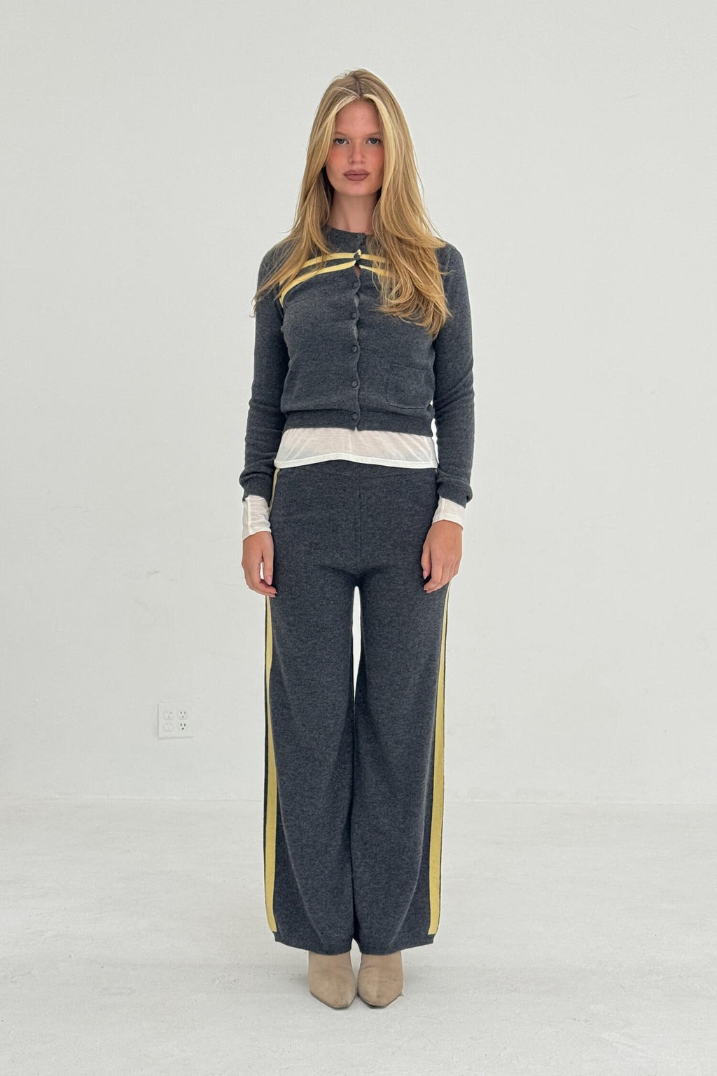 Cashmere Wool Stripe Cardigan