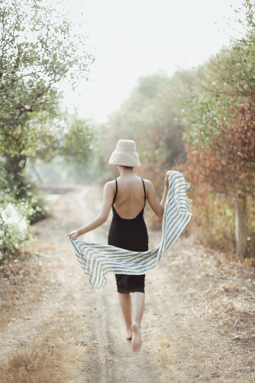 Fatima Hand-loomed Raw Cotton Scarf, in Black - The Peony Haus