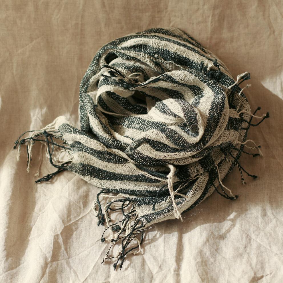 Fatima Hand-loomed Raw Cotton Scarf, in Black - The Peony Haus