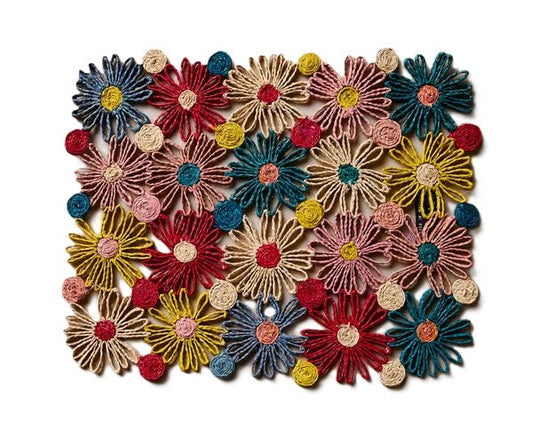 Fleur Raffia placemat, Multicolor Flowers woven tabletop