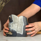 Amethyst and Agate Bookend Pair (7 Lb.) natural geode crystals, extra Large amethysts from Uruguay