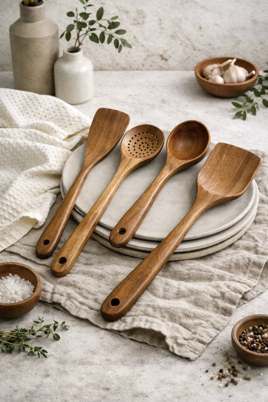 Teak Wooden Utensils, Set of 4