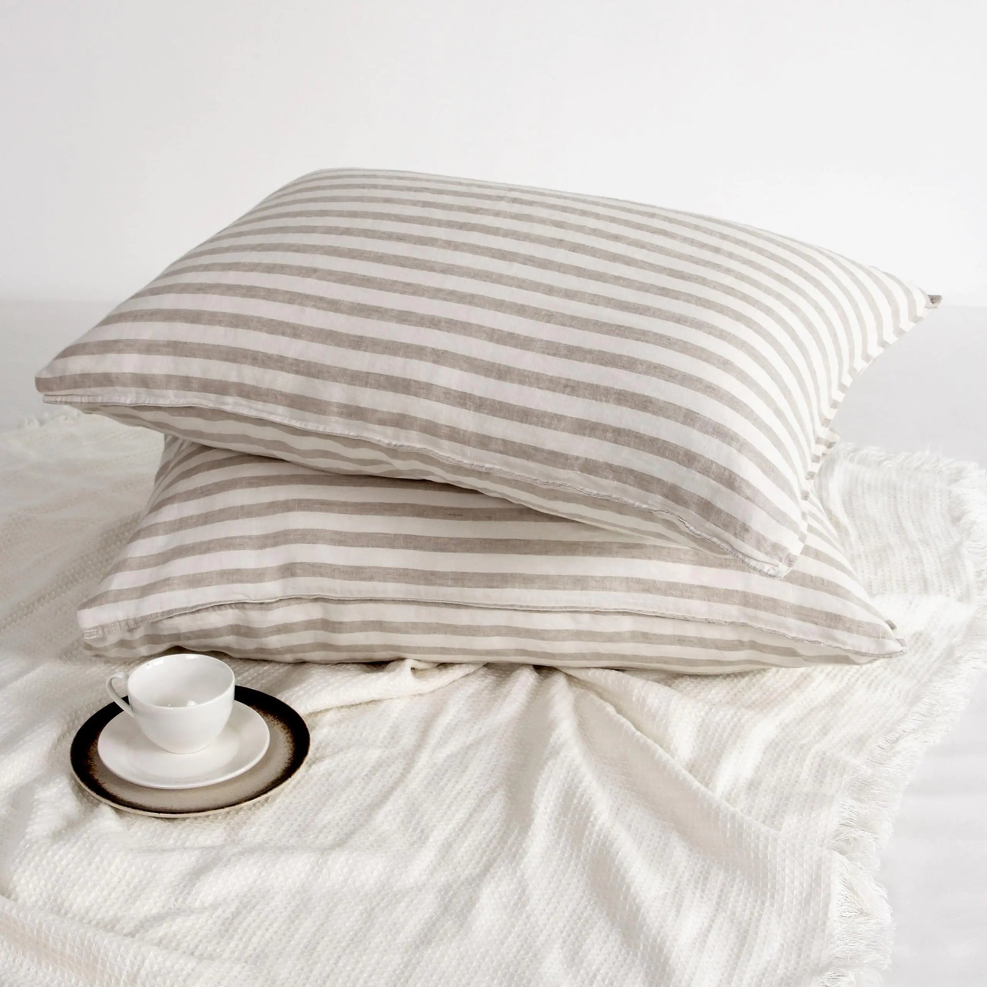 Striped French Linen Pillow Cases Set