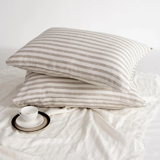Striped French Linen Pillow Cases Set - The Peony Haus