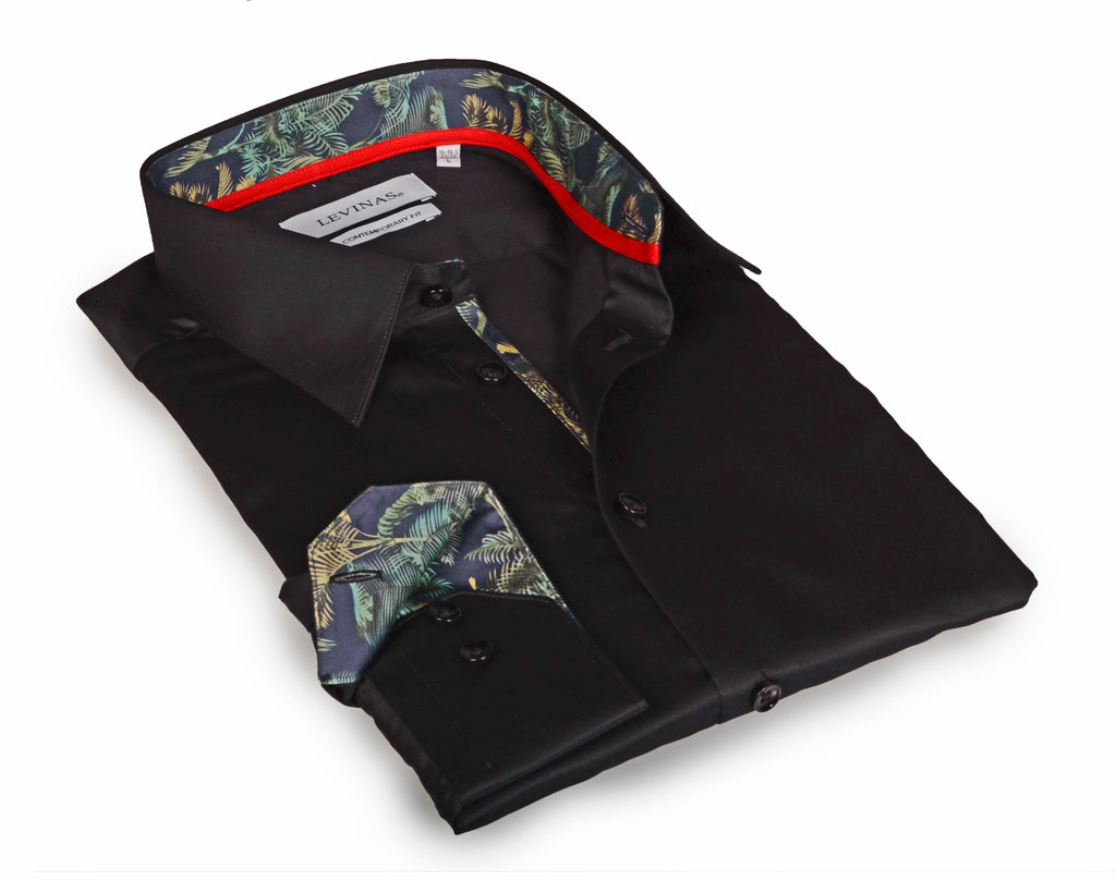 Go-To  Button-Up  Shirt With Contrast Details // Black // Contemporary Fit (Regular)