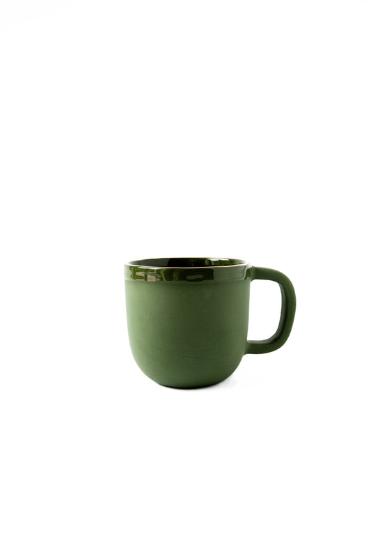 Handmade Porcelain Coffee Mug with Gold Rim. Green - The Peony Haus
