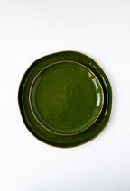 Handmade Porcelain Dinner Plates with Gold Rim. Green