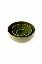 Handmade Porcelain Salad Serving Bowl with Gold Rim. Green