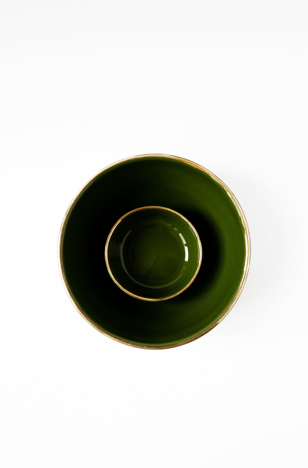 Handmade Porcelain Bowl with Gold Rim. Green
