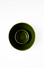 Handmade Porcelain Bowl with Gold Rim. Green