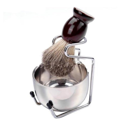 Professional Men Beard Brush Set Stainless Steel Bowl Stand Shaving - The Peony Haus