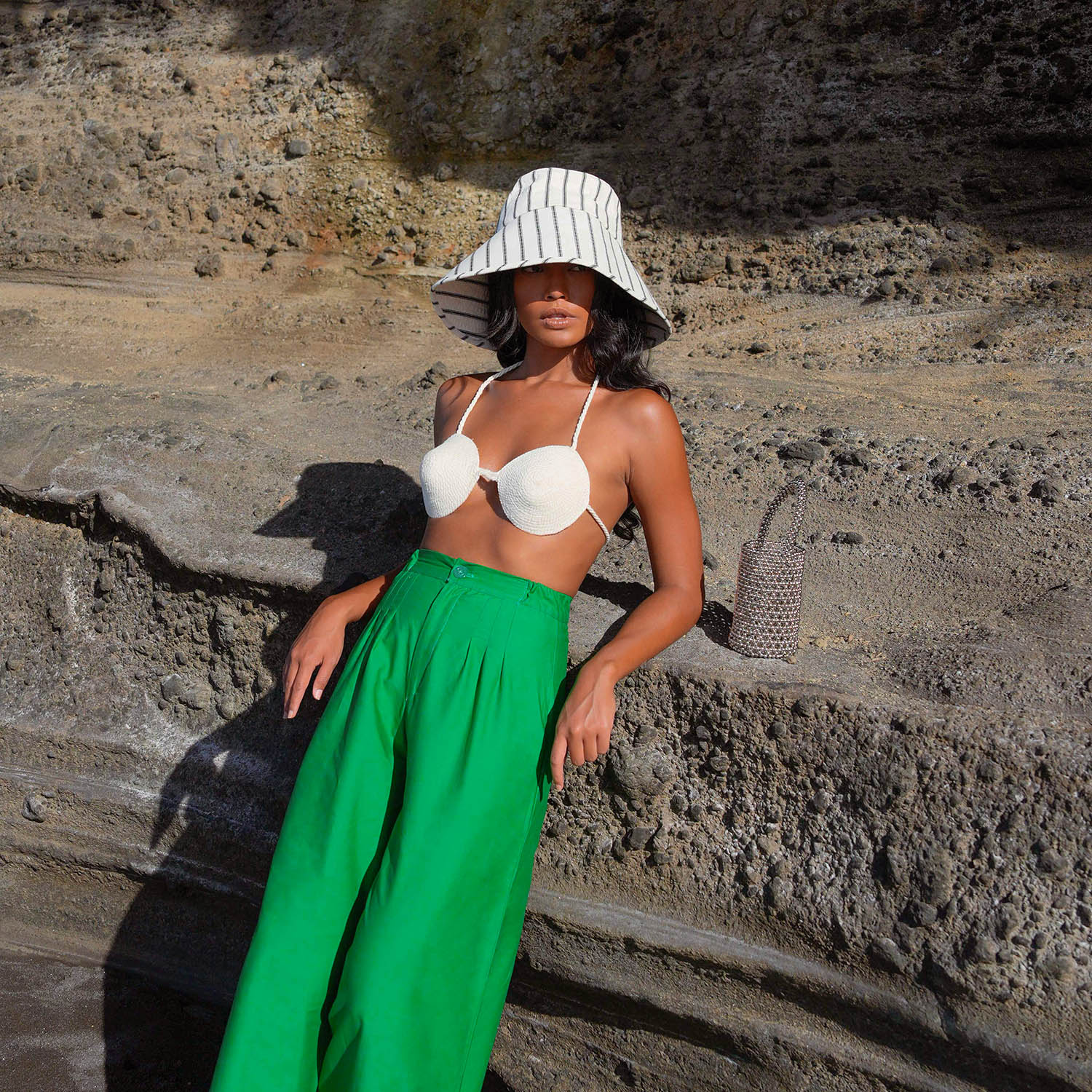 HARPER Handwoven Striped Wide-brim Hat - The Peony Haus