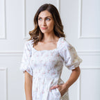 Smocked Bubble Sleeve Organic Dress