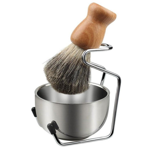 Professional Men Beard Brush Set Stainless Steel Bowl Stand Shaving - The Peony Haus