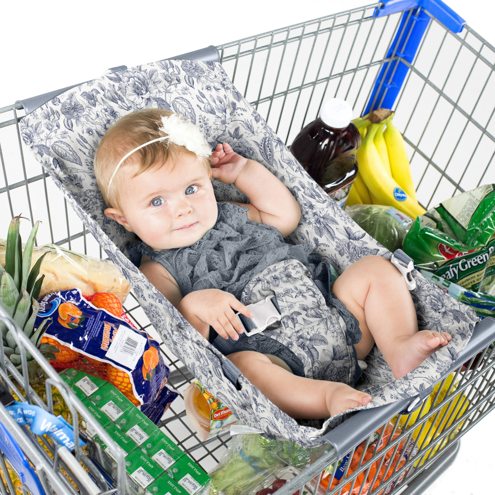 Baby Shopping Cart Hammock | Heritage Blue Vintage Floral - 97% cotton