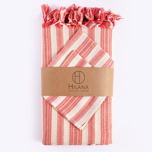 Andana Striped Tablecloth Set - Magenta - The Peony Haus