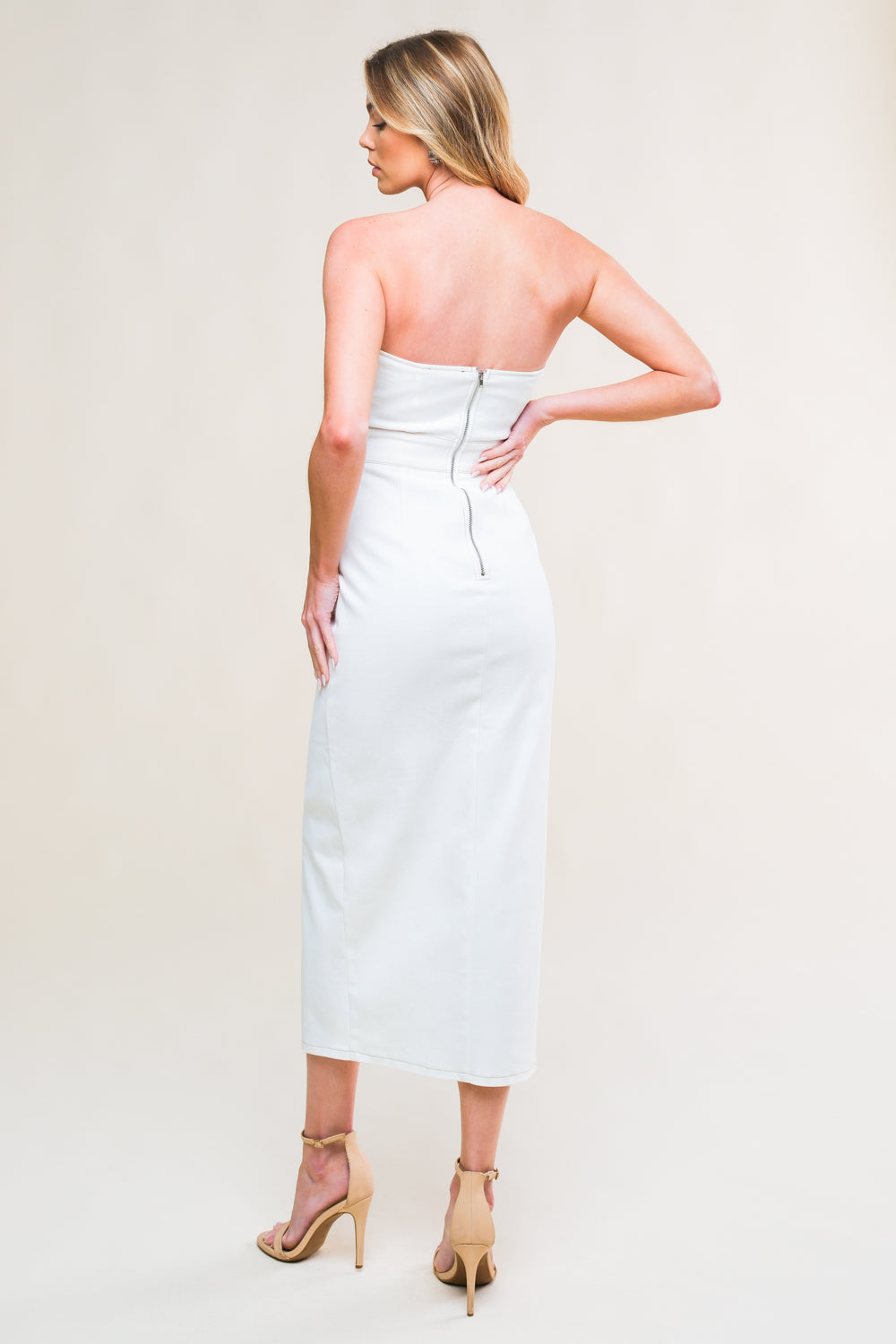 EASYGOING BEAUTY WOVEN TWILL MIDI DRESS - 97% Cotton