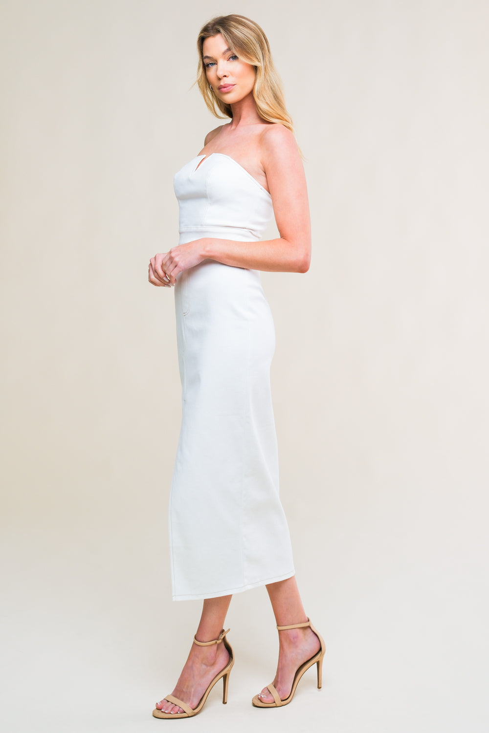 EASYGOING BEAUTY WOVEN TWILL MIDI DRESS - 97% Cotton
