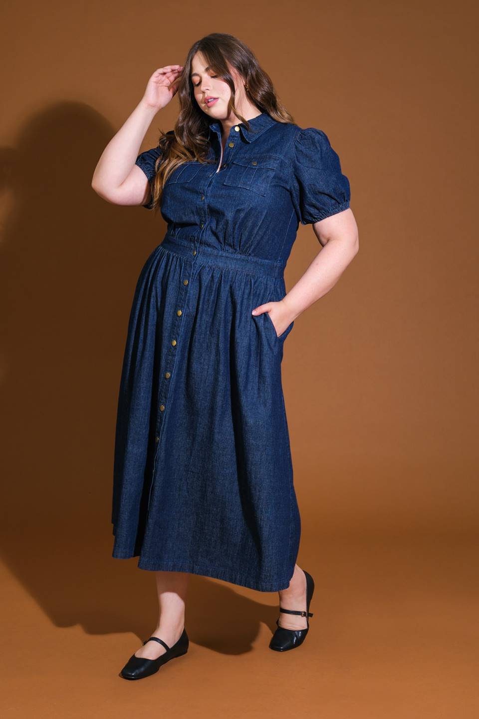 GET THE LOOK DENIM MIDI DRESS - 90% Cotton
