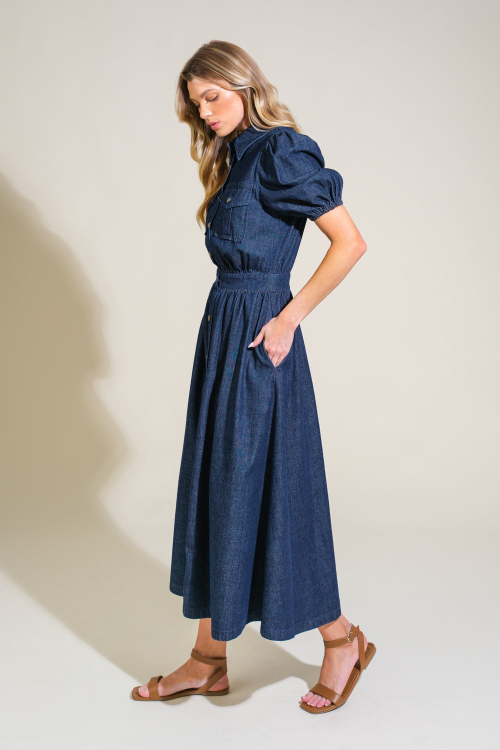 GET THE LOOK DENIM MIDI DRESS - 90% Cotton