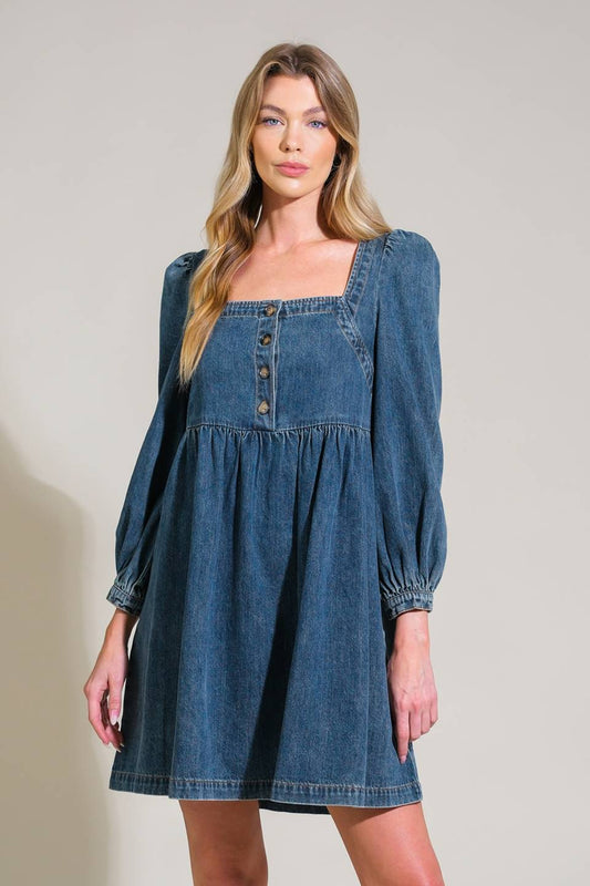 EXOTIC ESCAPE DENIM MINI DRESS - 90% Cotton