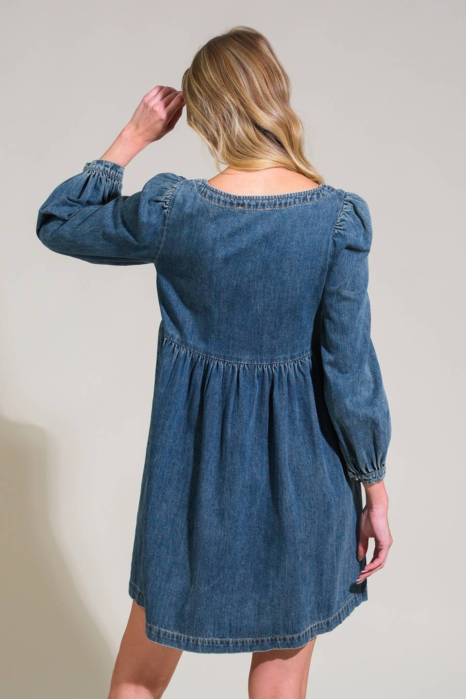 EXOTIC ESCAPE DENIM MINI DRESS - 90% Cotton