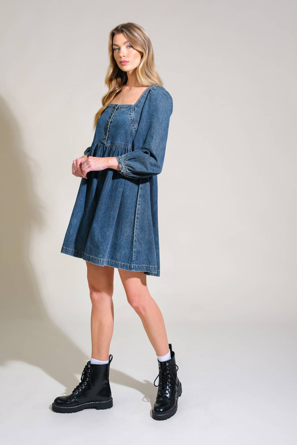 EXOTIC ESCAPE DENIM MINI DRESS - 90% Cotton