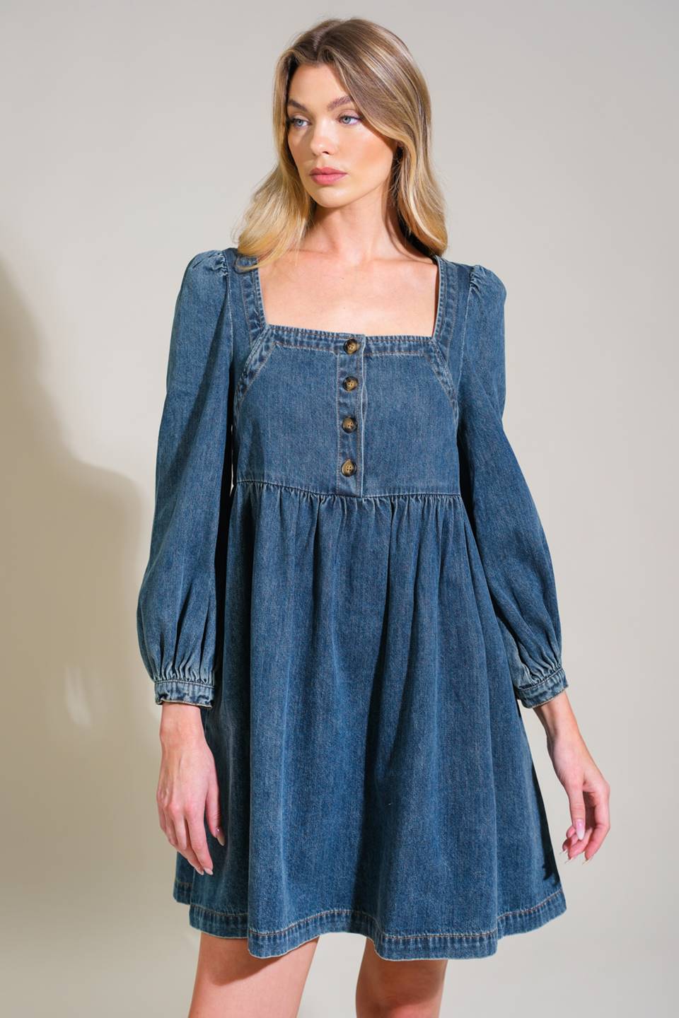 EXOTIC ESCAPE DENIM MINI DRESS - 90% Cotton