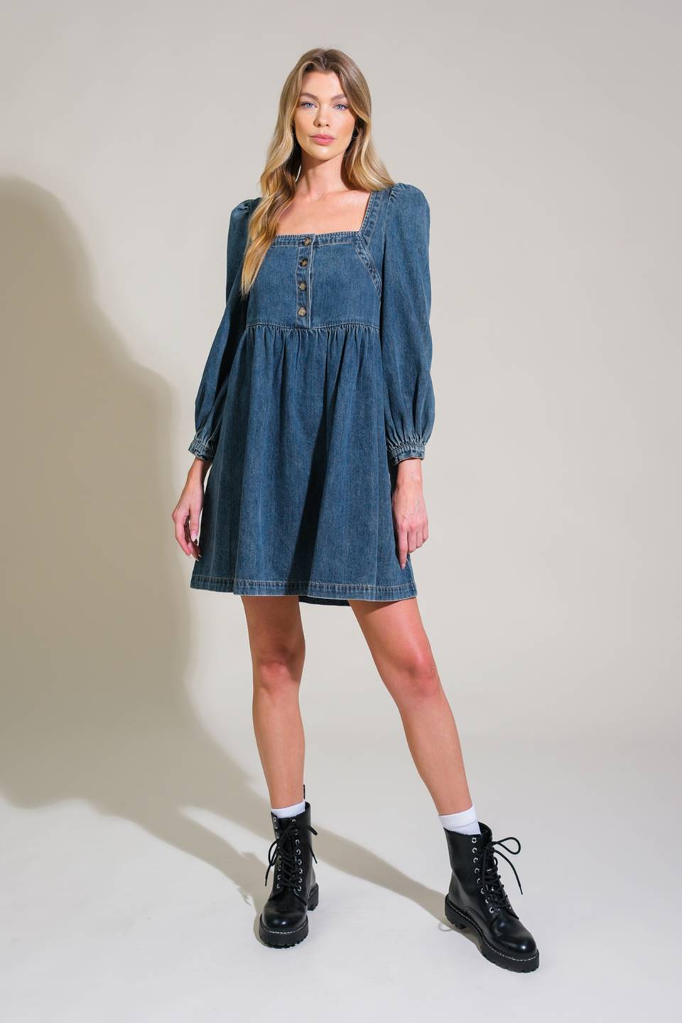 EXOTIC ESCAPE DENIM MINI DRESS - 90% Cotton