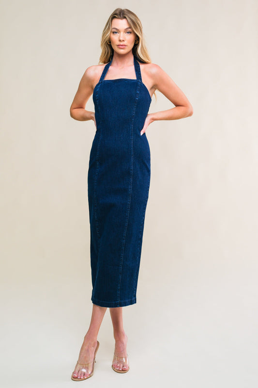 SO QUINTESSENTIAL DENIM MIDI DRESS - 98% Cotton