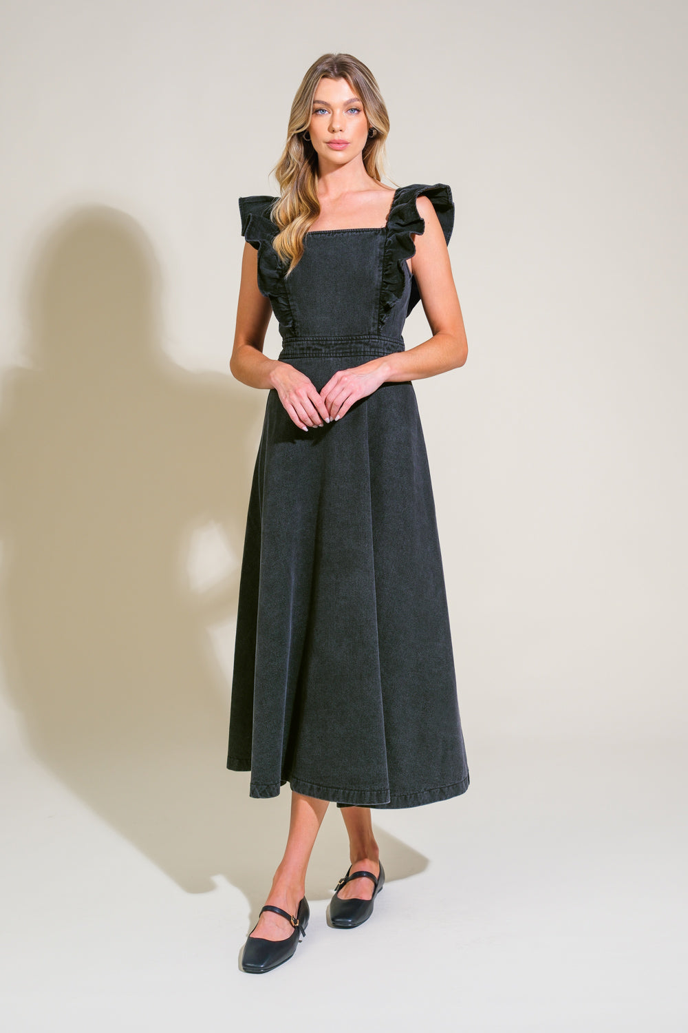TIMELESS CHARM DENIM MIDI DRESS - 90% Cotton
