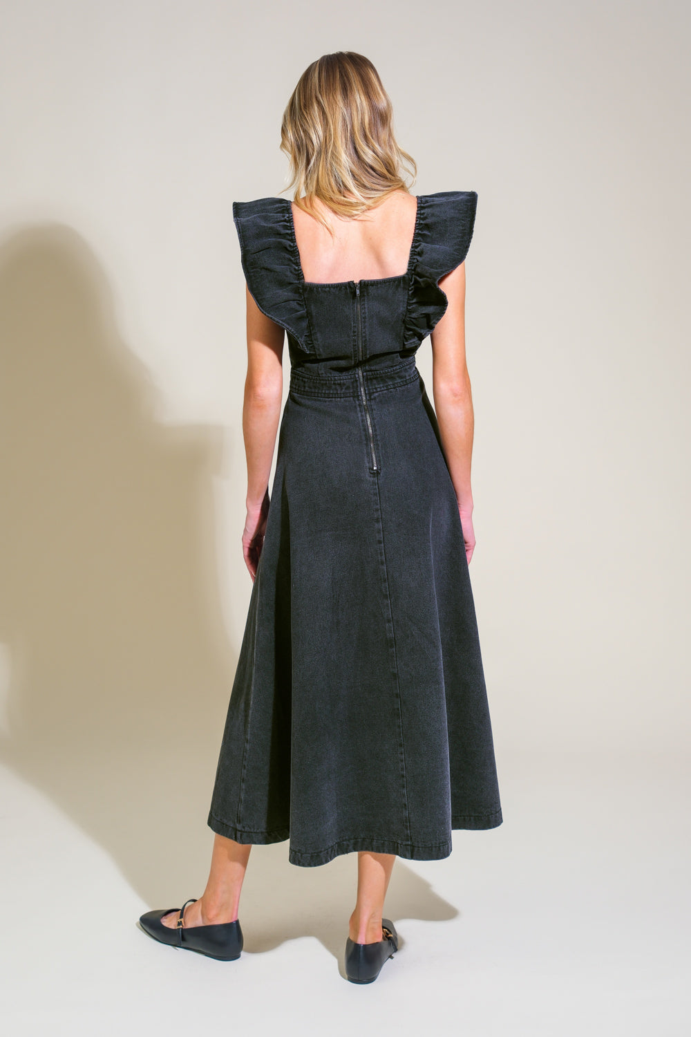 TIMELESS CHARM DENIM MIDI DRESS - 90% Cotton